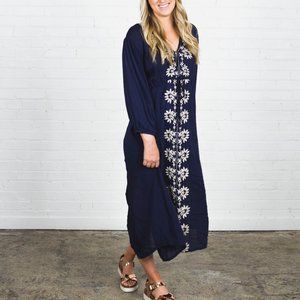 Bohemian Embroidery Dress in Navy